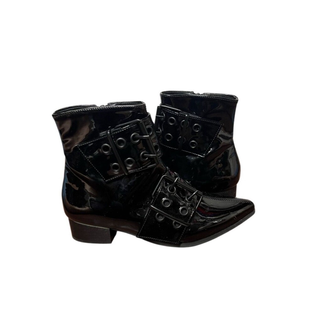 DEMONIA Warlock Boots Black Patent Vegan Leather Goth 2 Wide Straps Mens Size 8
